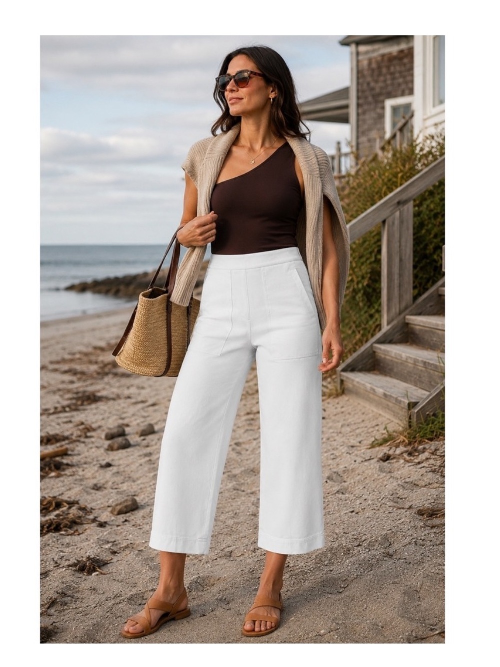 Spanx On-the-Go Cropped Wide Leg Twill Pants 20479R Womens Size XL White Stretch